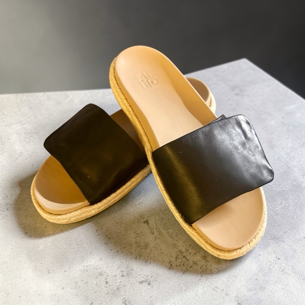 Black Slide Espadrille Sandals - Women's Casual Leather Slides